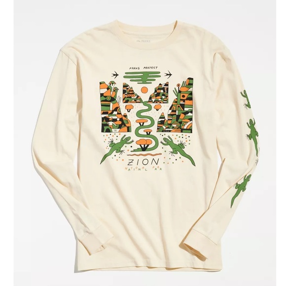 Parks Project Tops - Parks Project Zion Lizards Long Sleeve Tee, Neutral, Small, NWT